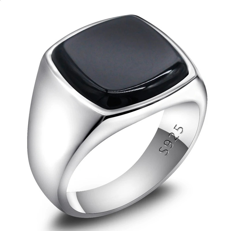 Trouwringen Turkse Ring voor Mannen 925 Sterling Zilver Zwart Onyx Vierkant Natuursteen Ringen Eenvoudige Klassieke Zegelsieraden voor Mannelijke Vrouwen Gift231118