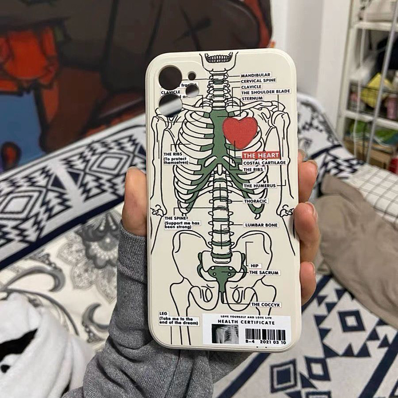 Heart Skeleton Phone Case voor iPhone 13 14 Pro Max 11 12 XS XR 7 8 Plus Creative Shockproof Soft Silicone Phone Case Back Cover
