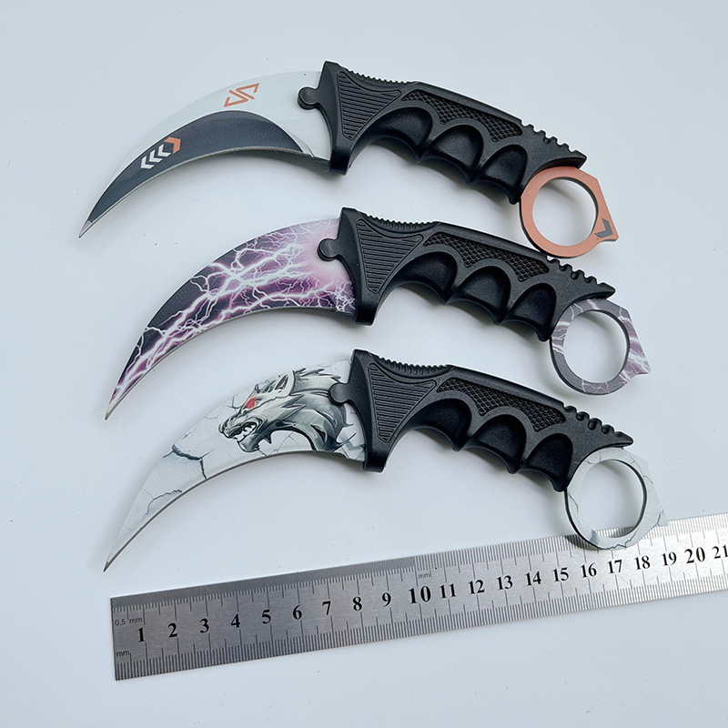 Printed CSGO Karambit Knife with Sheath Curved Blade Hunting Survival Knife Camping Outdoor Tool Tactical EDC