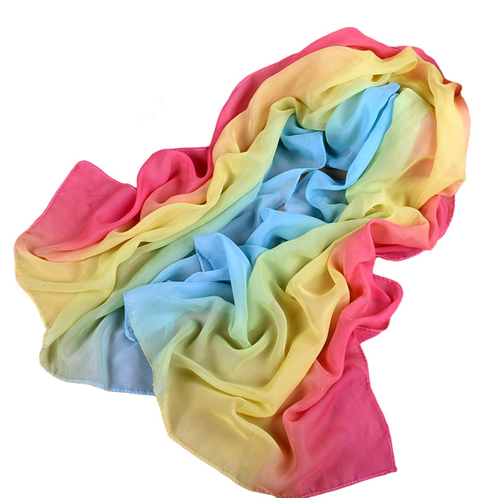 Fashionable Spring And Autumn Long Chiffon Georgette Scarves Rabbit Blue, etc. Spell Color Gradual Change Color Shawl