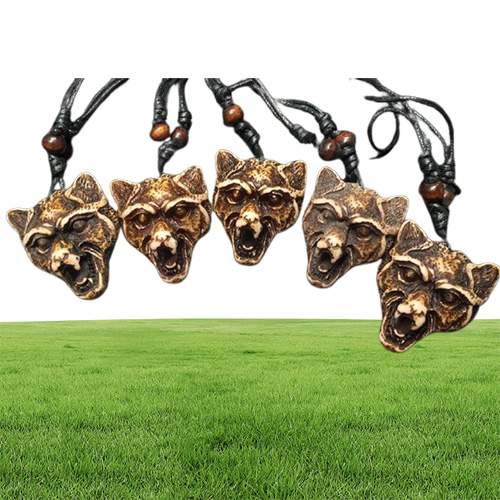 COOL YAK BONE POWERD Careved Wolf Head Pendant Necklace Choker Gift264U2055232