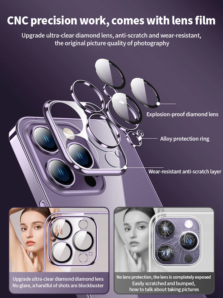 iPhone 용 Ultra Thin Transparent PC Plating Phone Case Case Case 15 14 13 12 Pro Max 11 Promax 카메라 렌즈 보호 경량 보호 커버 쉘