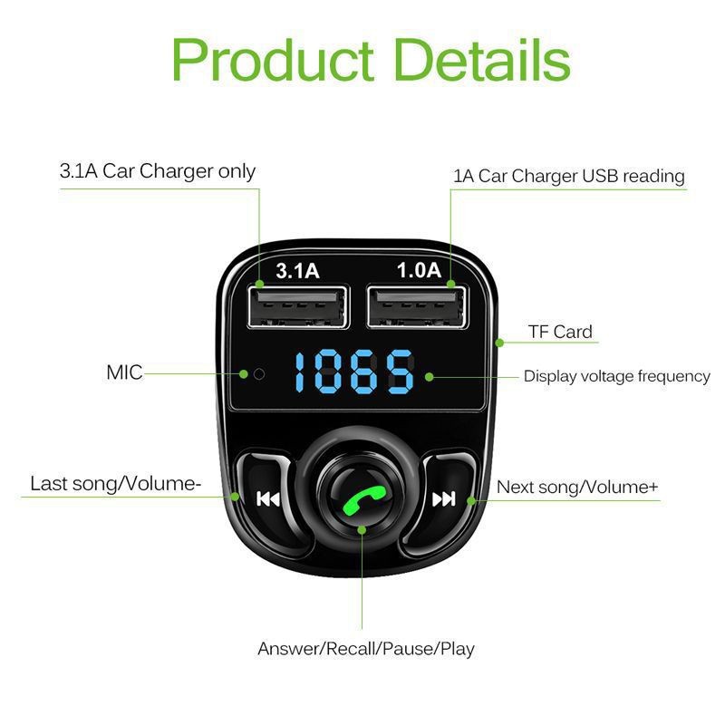 Lecteur MP3 3.1A Appel Chargeur de voiture sans fil Bluetooth Mains libres Transmetteur FM Récepteur radio Audio Musique Adaptateur stéréo Double port USB Chargeur rapide avec boîte de vente au détail