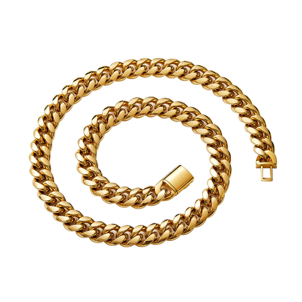 6/8/10/12/14mm Cubain Lien Chaîne Collier Bracelet Gourmette Collier Ras Du Cou Chaînes Bijoux Haute Poli Boîte Fermoirs En Acier Inoxydable 316L Plaqué Or 18K Pour Hommes Femmes