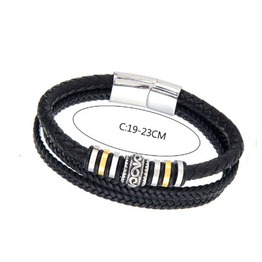 Pulsera de cuerda H de acero inoxidable de estilo étnico tejido de cuero