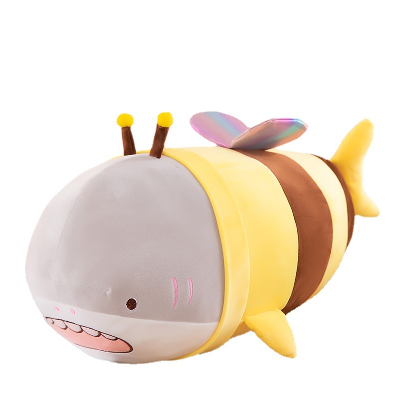 Funny Shark Carving Shark Fork Standing Guard Doll Plush Toy Cute Shark Bee Doll Shark&Bee Throw Pillow