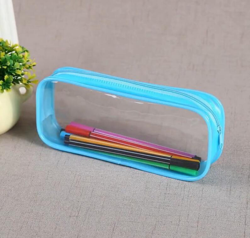 PVC Cosmetic Bag Zipper Pouch School Students Clear Transparent Waterproof Plastic PVC Storage Box Pen Case