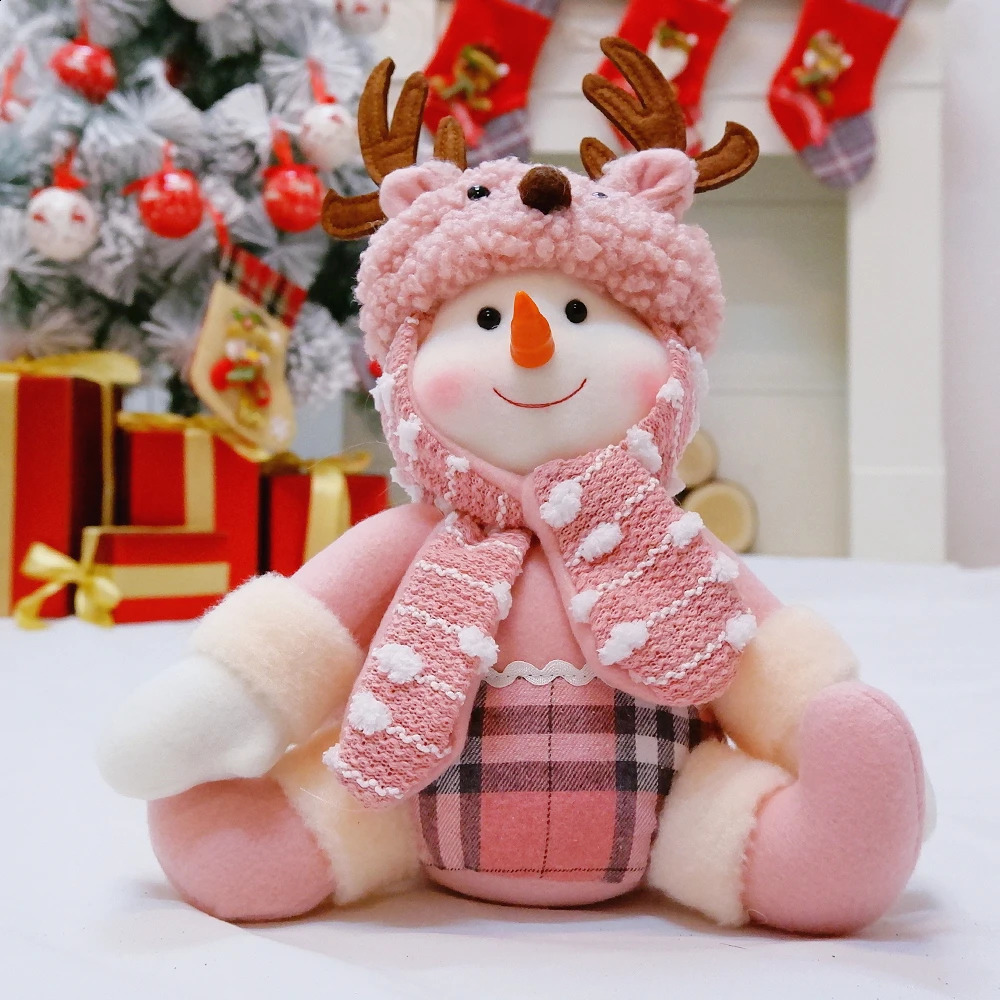 Świąteczne zabawki Święta Pink Snowman Święty Mikołaj Plush SIT Dolls Zabawne bombki ozdoby ozdobne ozdoby rzemieślnicze Dekor pokoju