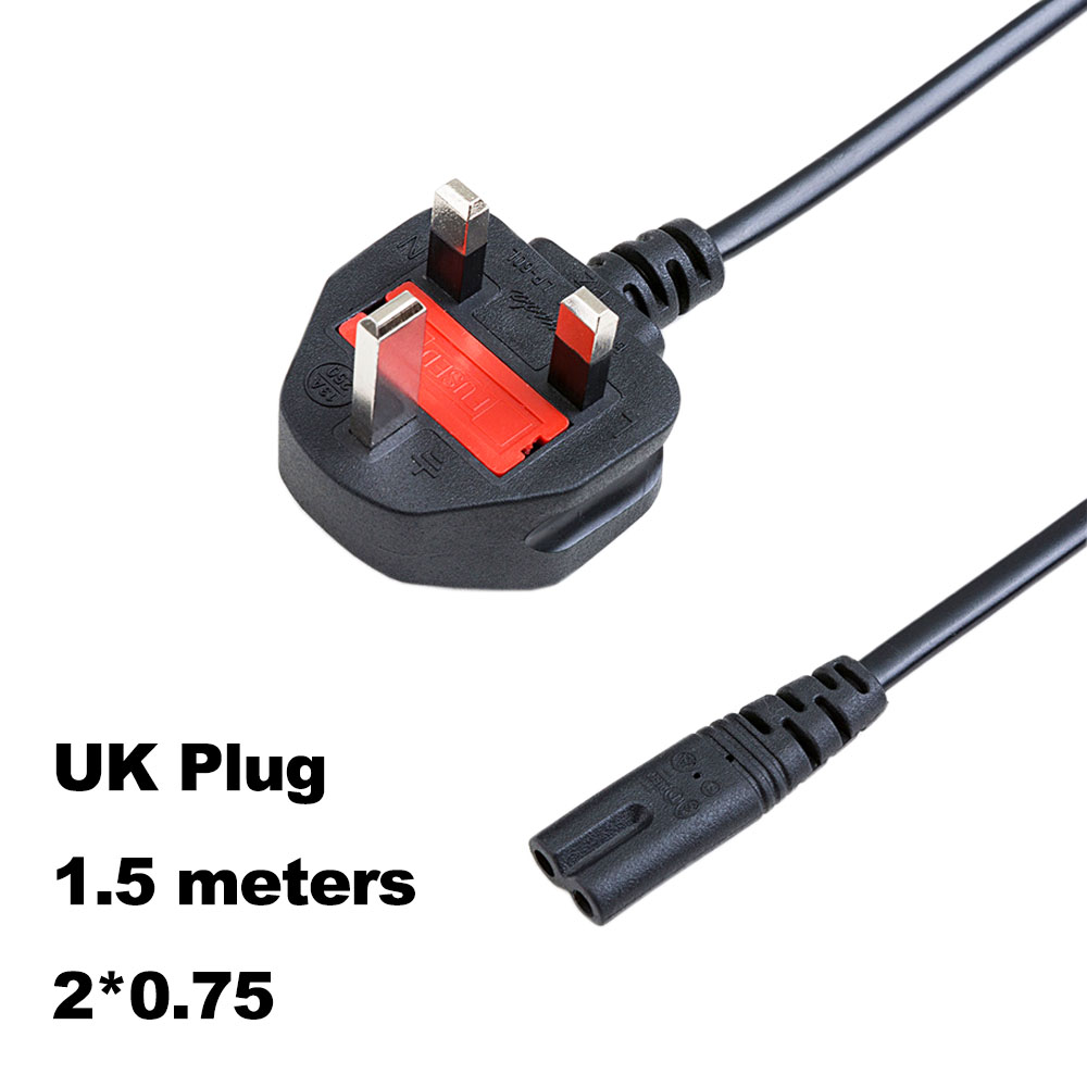 1,5m 2 Pinowe zębatki UE US kabla zasilającego zasilacza przewodowe przewody 2Pin 250V 2,5A C7 Rysunek AU US UK Kable dla Samsung Xbox PS4 Laptop Notebook LG TV Drukarka