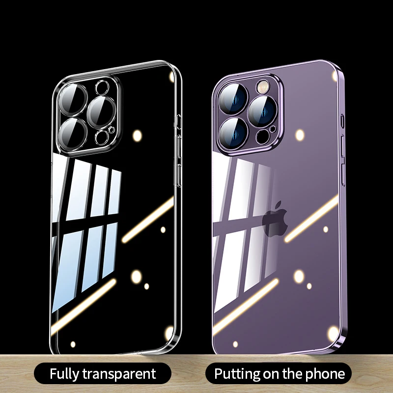 Ultra tunn transparent PC -plätering av telefonfodral för iPhone 15 14 13 12 Pro Max 11 Promax Camera Lens Protection Lightweight Protective Cover Shell