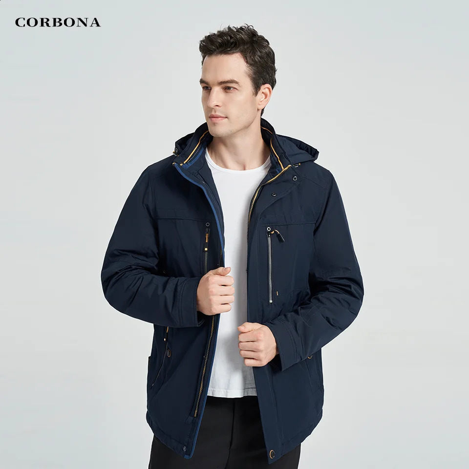 Мужские куртки CORBONA Style Oversize, осенняя хлопковая куртка, водонепроницаемая деловая повседневная мужская зимняя куртка, уличная съемная шапка, парка 231118