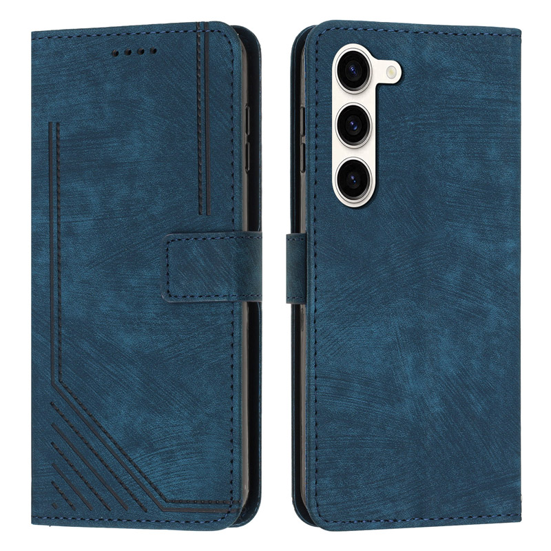 Lederen portemonnee kisten voor Samsung A24 A14 A34 A54 A73 A53 A33 A13 5G S23 Plus S22 Ultra Lines Cash ID Kaarthouder Kijkkoper Kijk Cover Telefoon Pouch -band