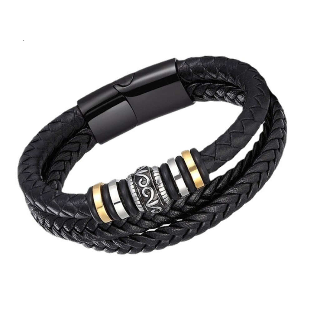 Pulsera de cuerda H de acero inoxidable de estilo étnico tejido de cuero