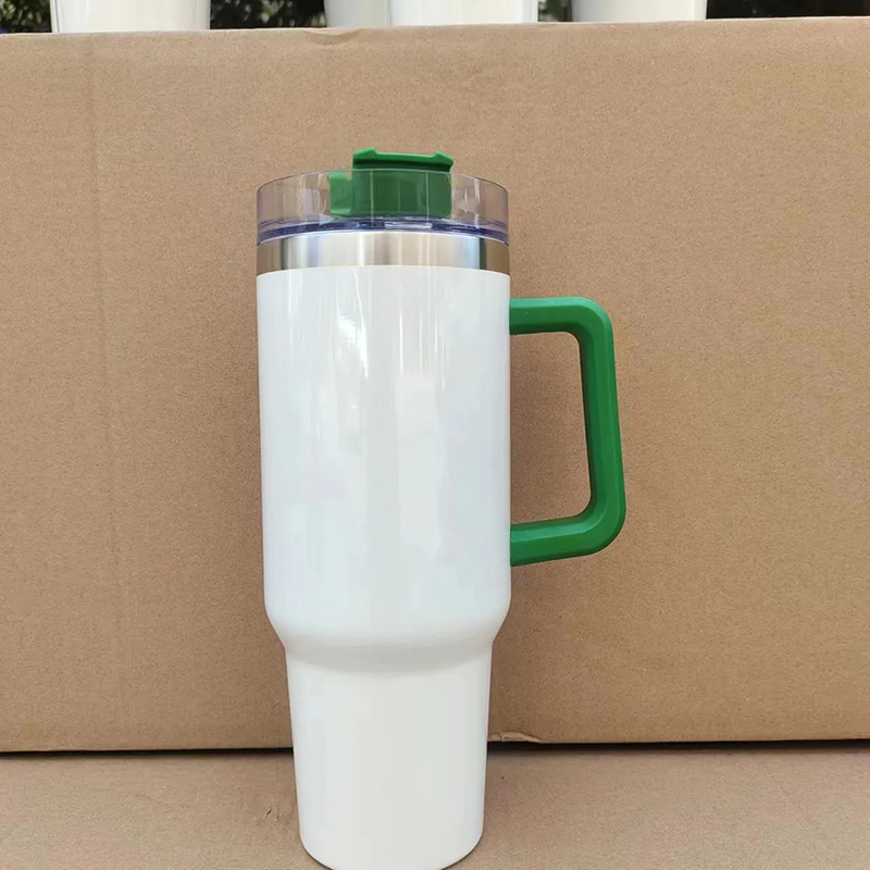 DIY Blanco Sublimatie 40oz Tumbler Met Kleurrijk Handvat Roestvrij Staal Geïsoleerde Koffiekopje Herbruikbare Koud Ijs En Warmte Voor Reizen Camping