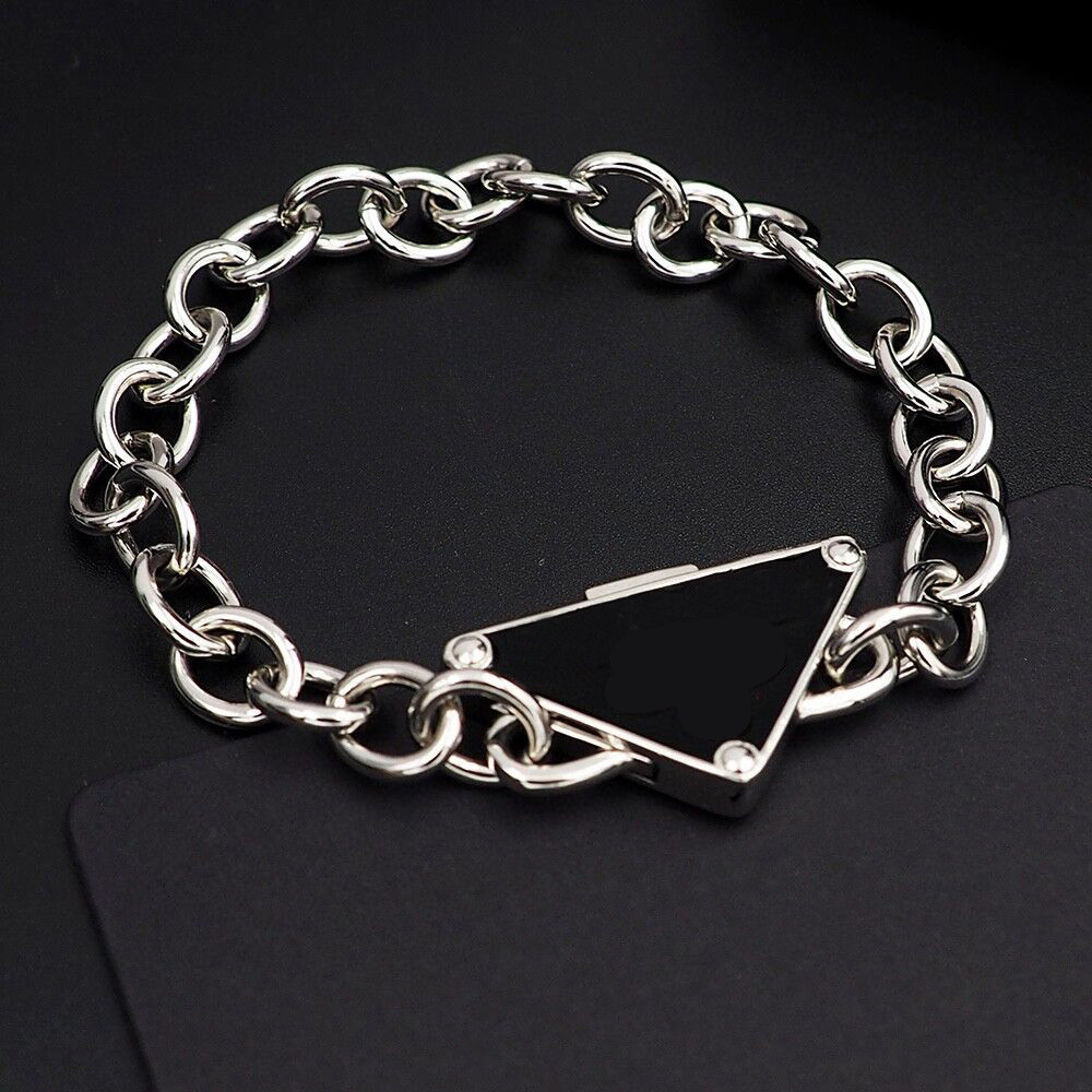 Tennis Letter Black Dropping Oil Metal Triangle Thick Bracelet Classic Triangle Bracelet