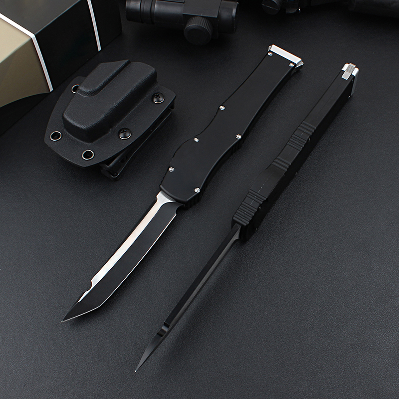 Top Quality H9607 High End Automac Tactical Knife D2 Two-tone Black Blade CNC 6061-T6 Handle Outdoor Survival Knives with Kydex