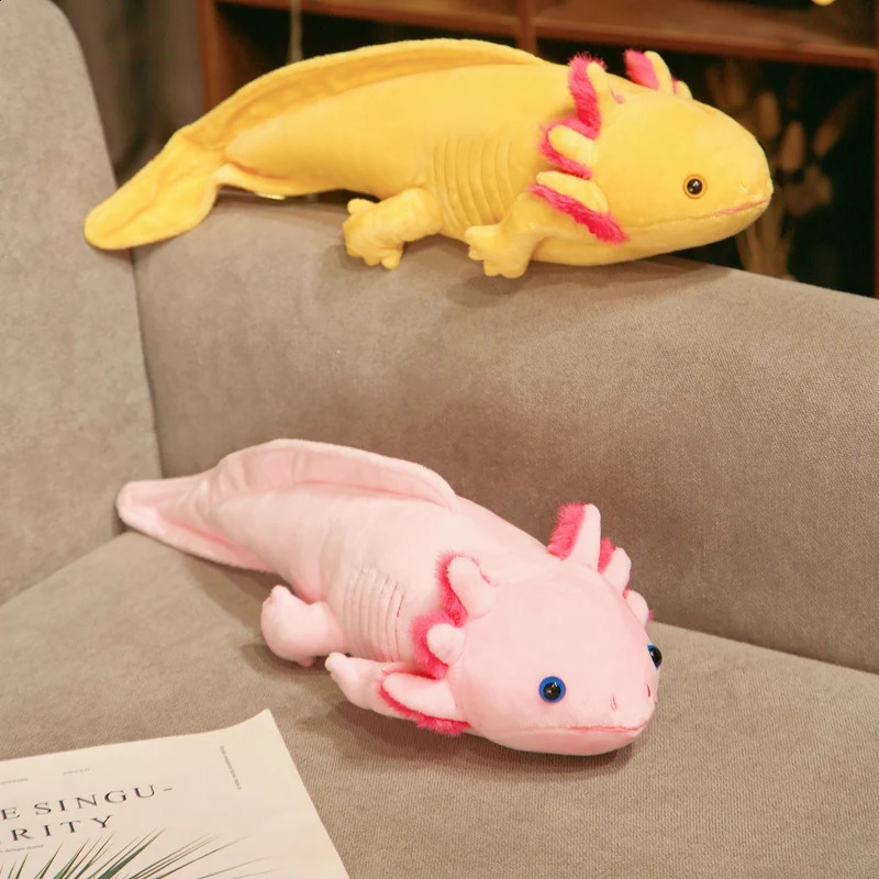 Pluche poppen 45cm Kawaii Kleurrijke t Knuffel Gevuld Schattig Axolotl Salamander Fuzzy Pluche Vis Sussend Lang Kussen Kussen Kindercadeau 231118