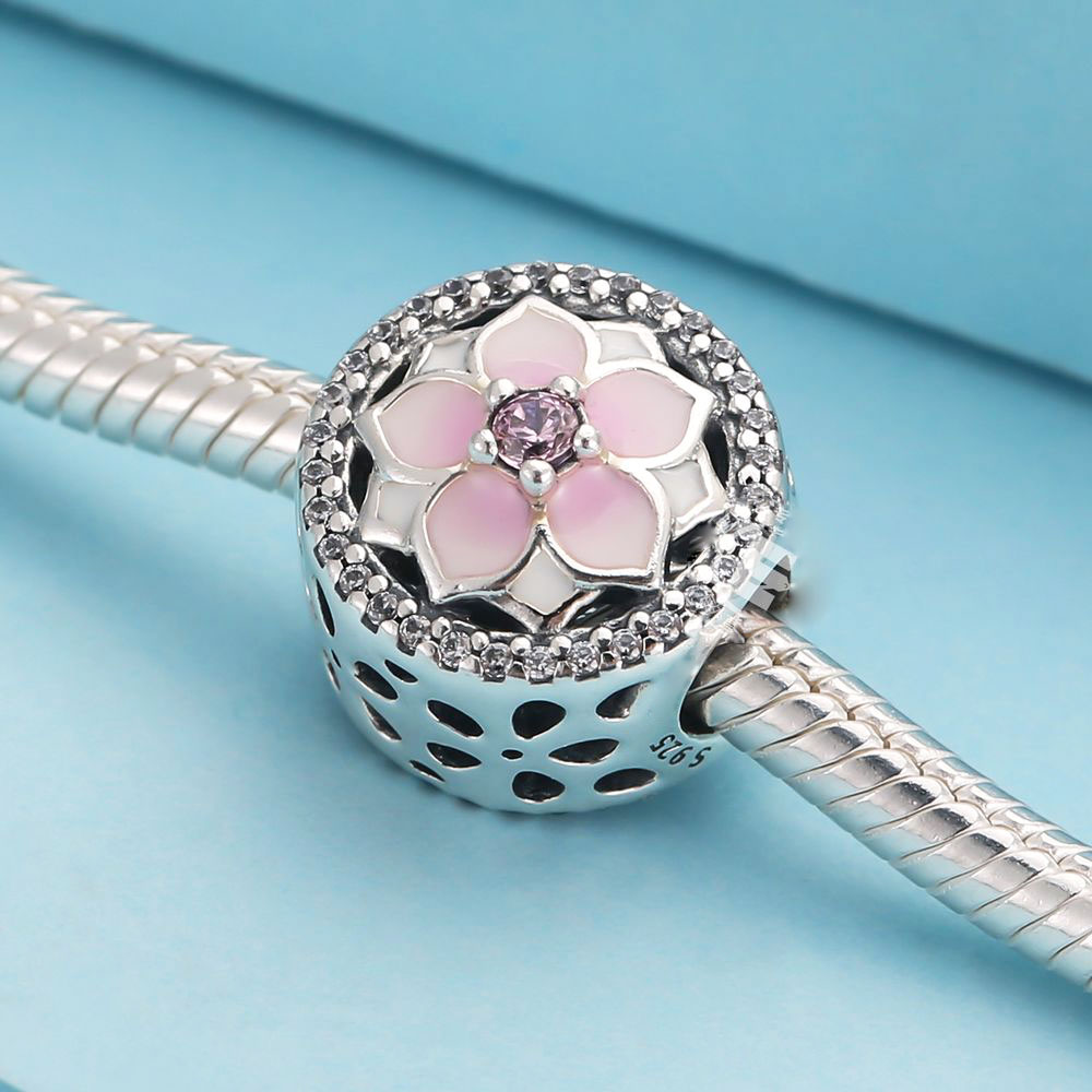 925 Sterling Silver Spring Bloom مع حبة CZ صافية تناسب المجوهرات الأوروبية باندورا أساور سحر