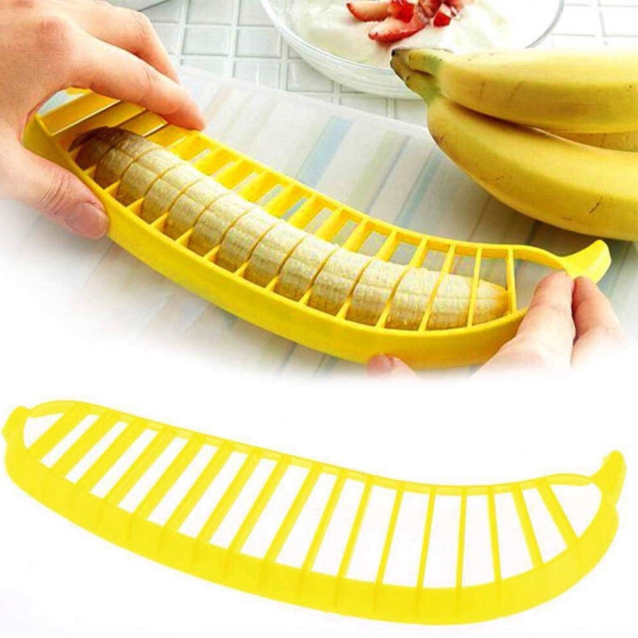 Obst Gemüse Werkzeuge Küchenhelfer Kunststoff Bananenschneider Cutter Salat Maker Kochen Cut Chopper Hausgarten Essen dh976