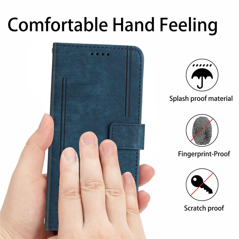 Étuis portefeuille en cuir pour Samsung A24 A14 A34 A54 A73 A53 A33 A13 5G S23 PLUS S22 Ultra Lines Cash ID Titulaire de la carte Kickstand Flip Cover Book Phone Pouch Strap