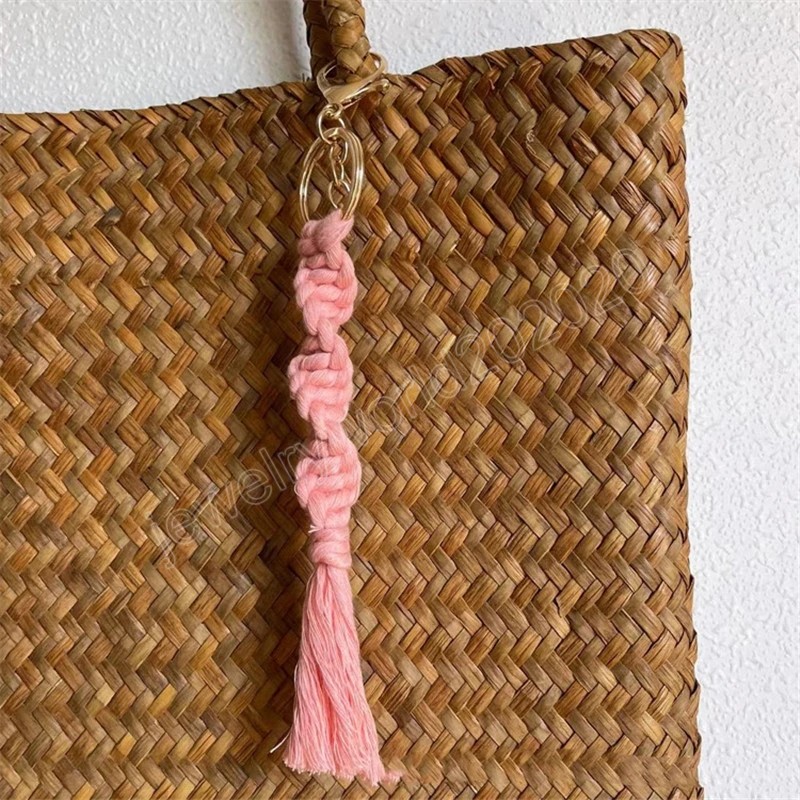 Llavero tejido hecho a mano para mujeres y niñas, estilo bohemio, llavero de cuerda con borlas, bolso de coche, colgante de llave, accesorio de correa, regalo de fiesta a la moda