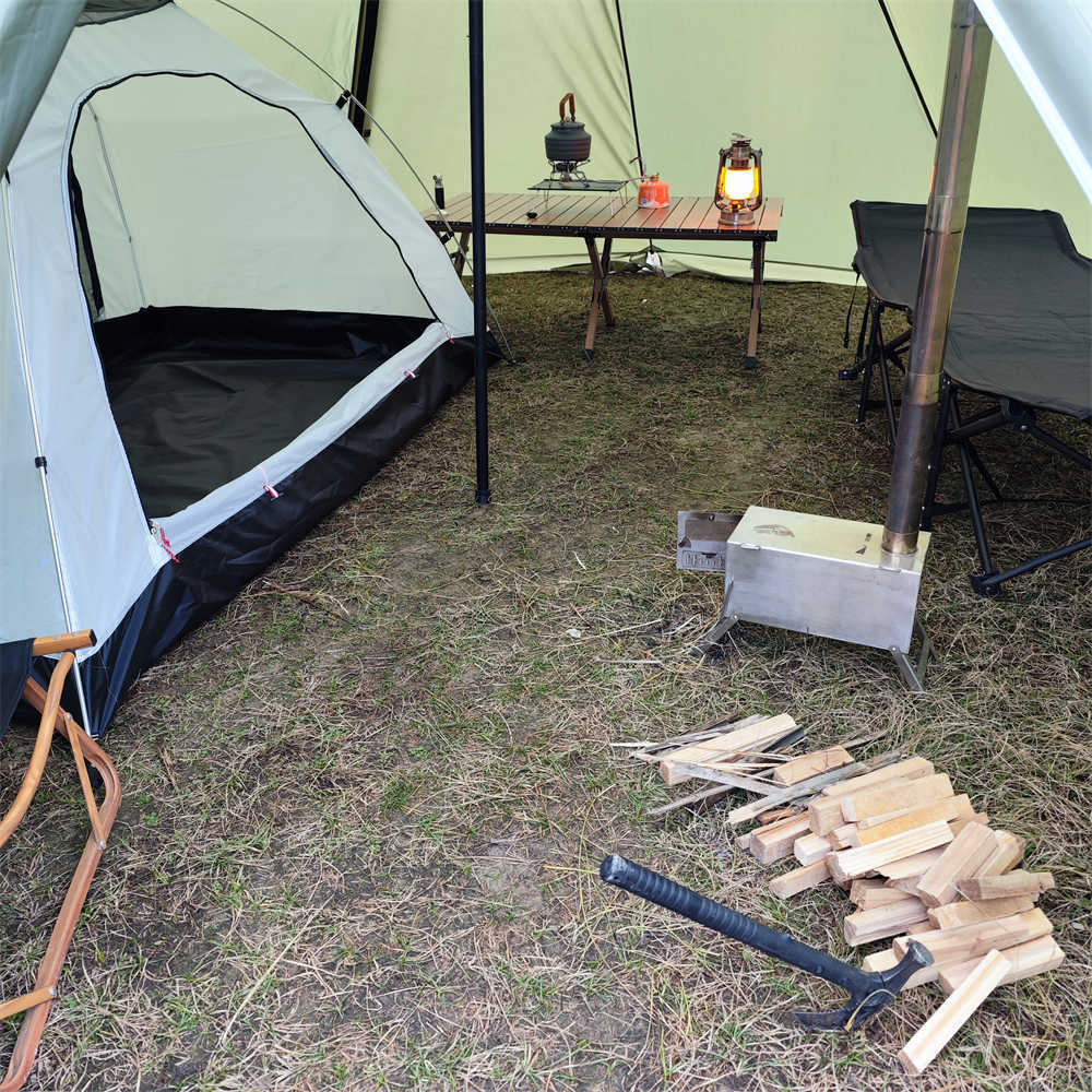 Tentes et abris Mise à jour tente pyramidale surdimensionnée de 5 m avec jupe pare-neige avec cheminée veste extérieure tente camping randonnée auvents abri tipi tipi