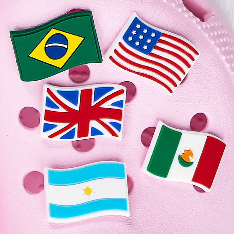 National Flags Croc Charms Accessories Sneakers Shoe Decorations Pins for Croc Woman Men US UK RUS Croc Jeans Dropshipping