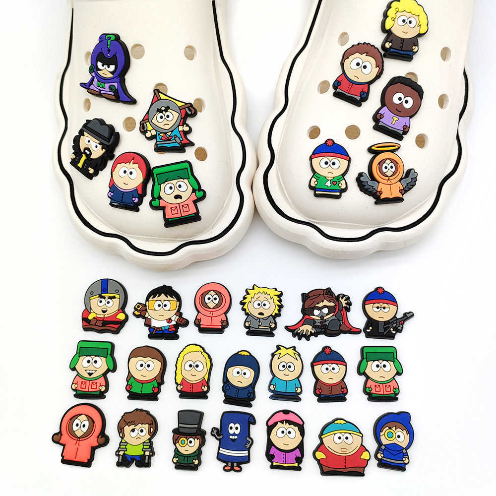 Enkele verkoop 1 stks South Cartoon Park PVC schoendecoratie schoenaccessoires Croc Charms for Shoe Charms Jibz Kid X-mas geschenken