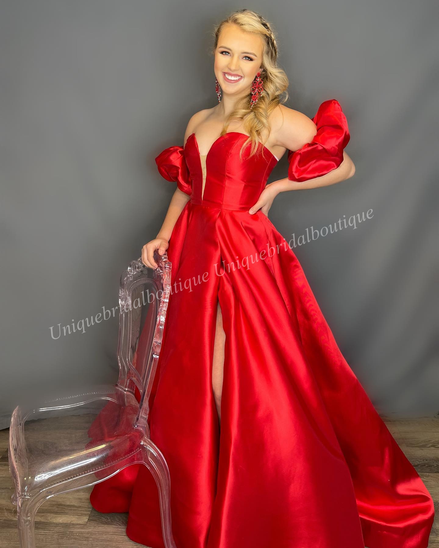 Sweetheart A-line Prom Dress 2k23 V-Neckline High Slit Puffy Attachable Sleeves Pageant Formal Evening Event Party Runway Black-Tie Gala Wedding Guest Gown Red Carpet