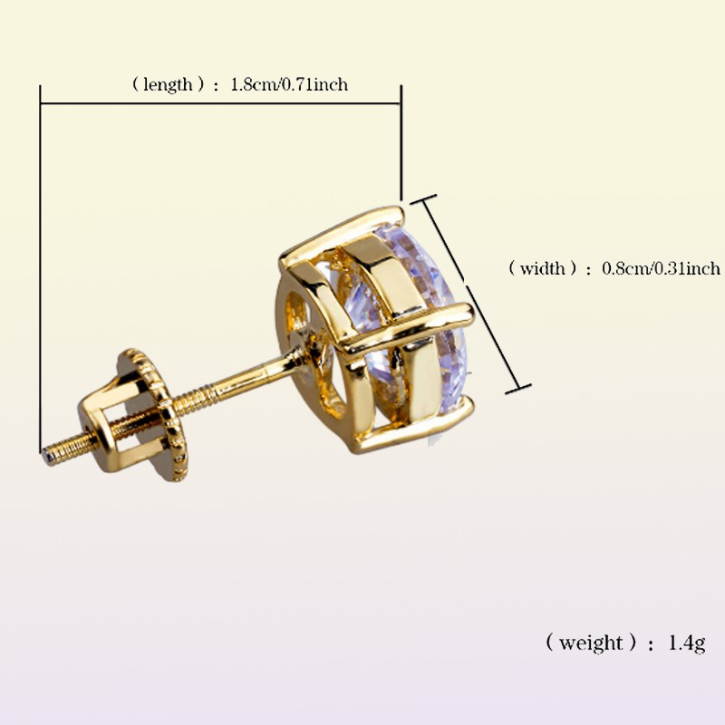 Orecchini bling bling micro pavé di 360 CZ rotondi orecchini hip-hop placcati oro 14 carati orecchini ghiacciati con vite di sicurezza sul retro piatto9206883