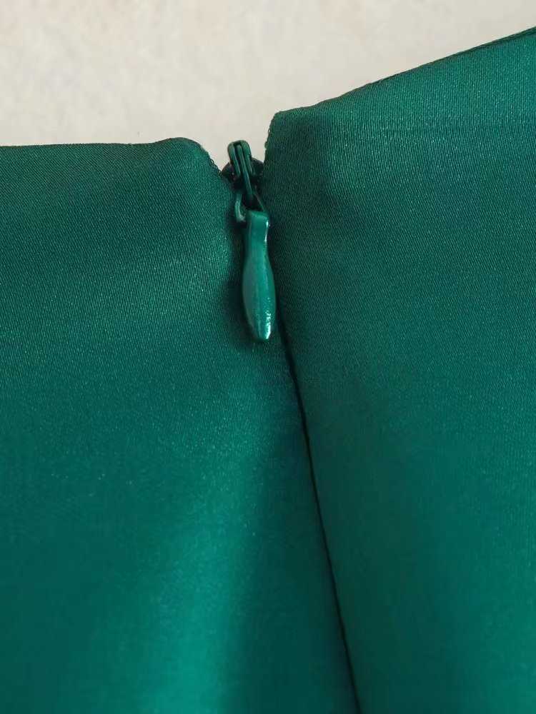 Etekler Keyanketian Bahar Yeni Kadınlar İpek Saten Doku Knot Dekorasyonu Yüksek Bel Uzun Yarım Etek Koyu Yeşil Yıkım Midi Etek P230420