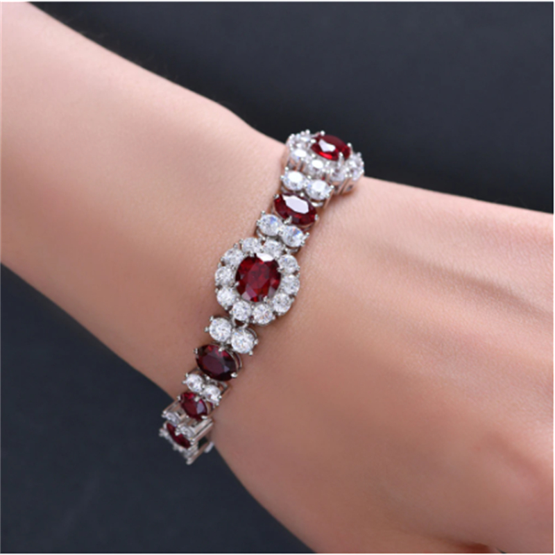 Vintage Ruby Diamond Bangle armband 100% reële 925 Sterling Silver Wedding Armbanden voor vrouwen verlovingsfeestjes sieraden