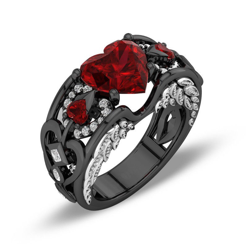 S925 Anello a forma di cuore con ali d'angelo Anello in oro nero con pietre preziose Pietre preziose Anelli fedi nuziali donna Uomo Regalo gioielli promessa