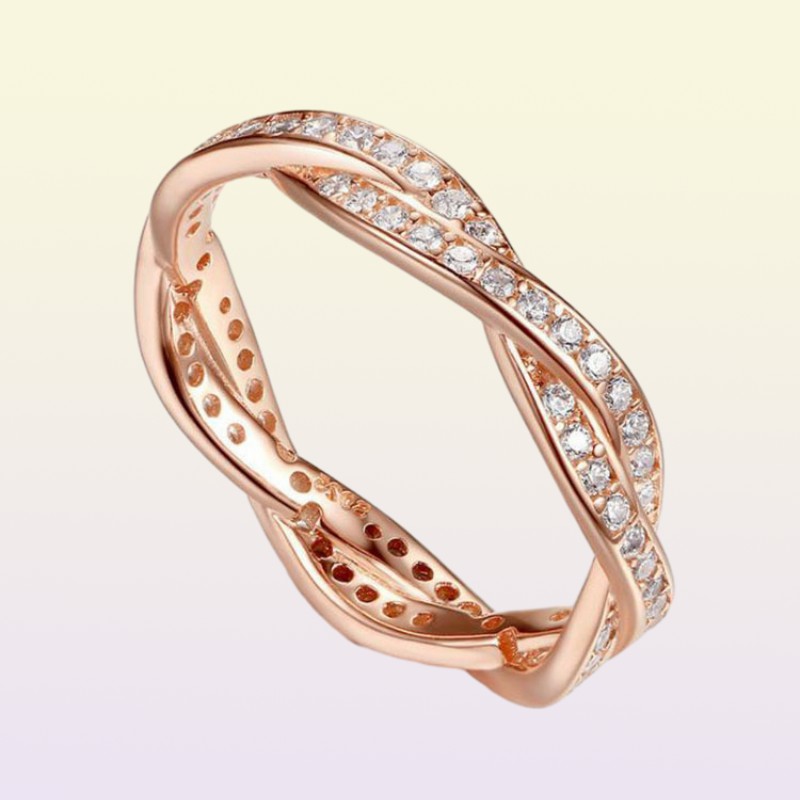 Set di anelli impilabili Twist Of Fate in argento sterling 925 con scatola originale le donne Anello con diamante CZ in oro rosa 18 carati6936430