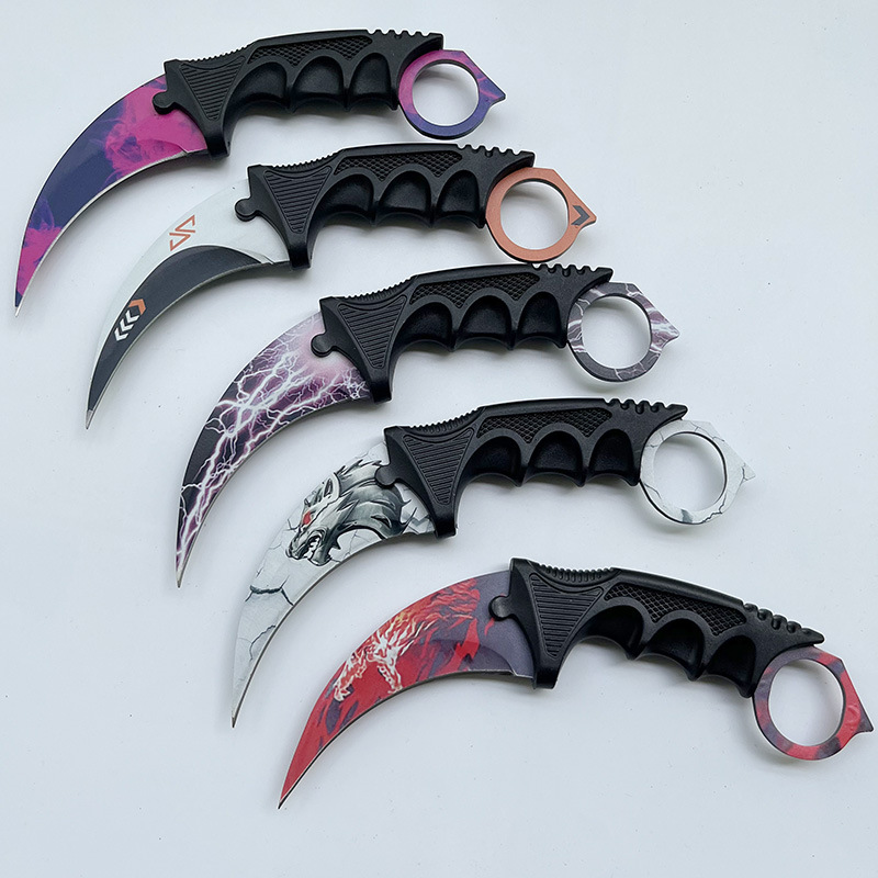 Printed CSGO Karambit Knife with Sheath Curved Blade Hunting Survival Knife Camping Outdoor Tool Tactical EDC