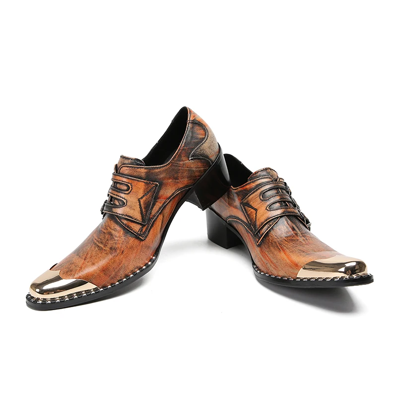 Sapatos de salto alto grossos vintage cor bronze para homens três fivelas vestido de dedo do pé de ferro festa escritório oxfords zapatos para hombres