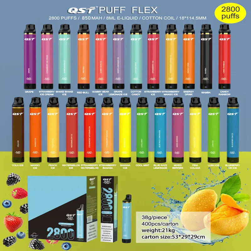 Qst Puff Flex 2800puff Sigarette elettroniche usa e getta Sigarette Vape Soffi monouso Vapes 8ml Batteria preriempita 850mAh