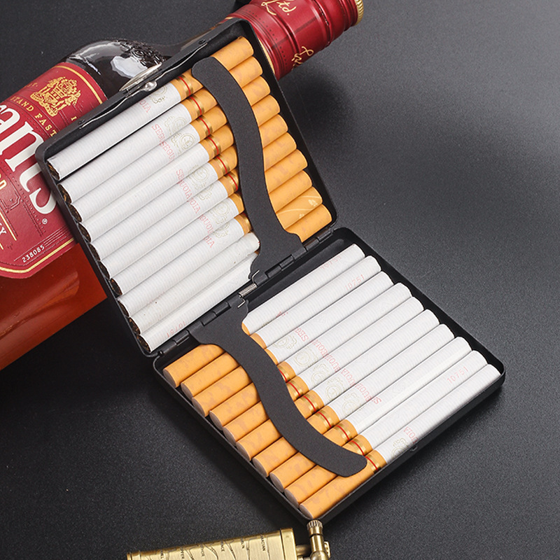Rökpipor 20 Pack Metal Cigarette Box, Black Matte grov cigarettlåda, bärbar, fuktsäker och tryckbeständig för män