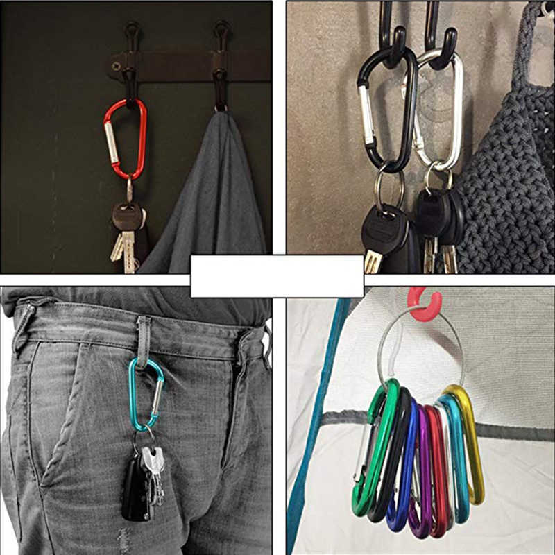 CARABINERS 50/ZILVEREN / ZWART ALUMINIUM CARABINER Spring riem Key Chain Aluminium Legering Carabiner voor toetsen Camping Tools P230420