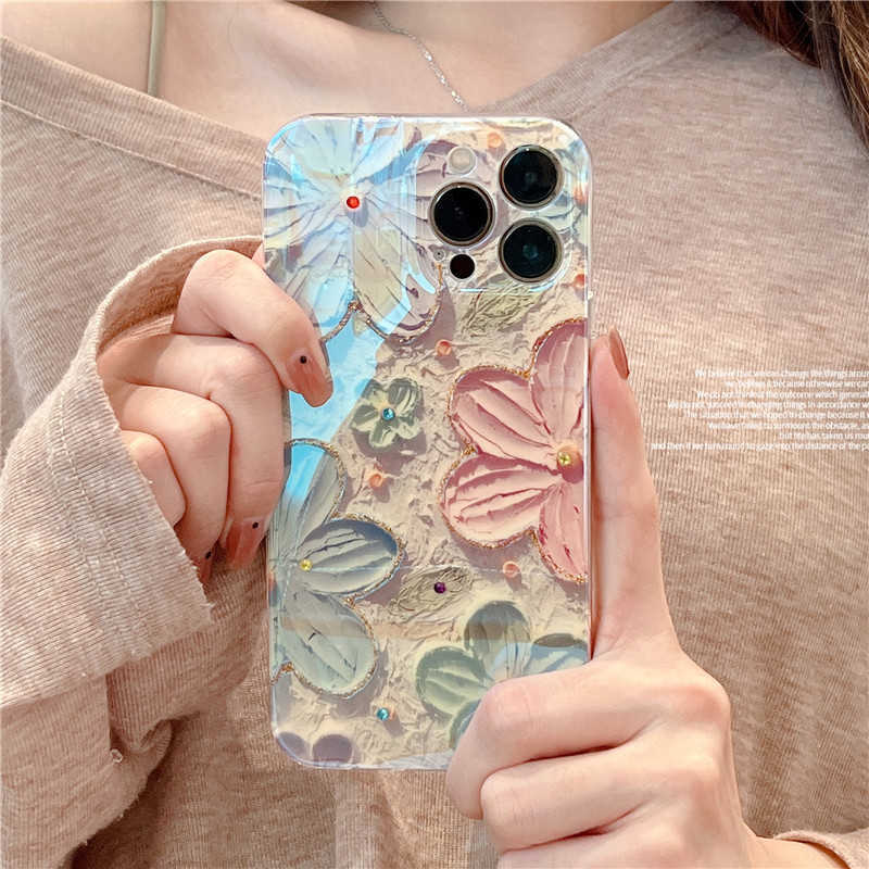 Mobiltelefonfodral Fashion Flowers Glitter Laser Phone Case For iPhone 14 Pro Max 13 12 11 X XS XR 7 8 Plus SE 2020 Luxury Soft Stock Proof Cover