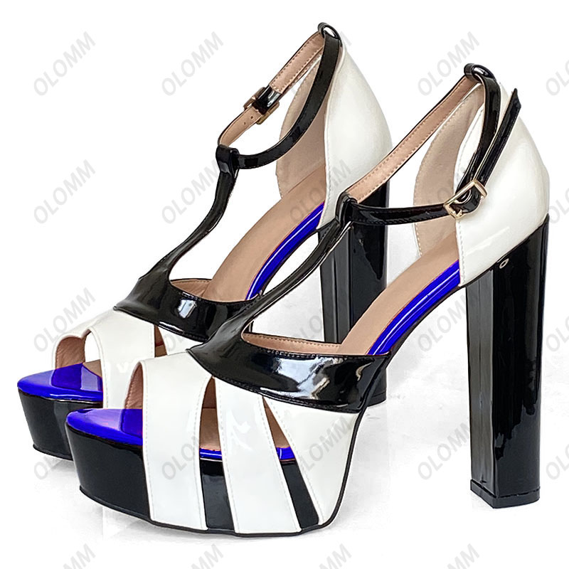 オロム手作りの女性サマーサンダル特許ブロックヒールオープントゥートーゴージャスなマルチカラー装備靴女性米国サイズ5-20