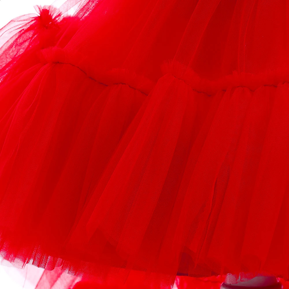 Robes de fille rouge gonflé tulle fleur filles robe traînant première fête de communion pour fille enfants costume princesse anniversaire vêtements 231118