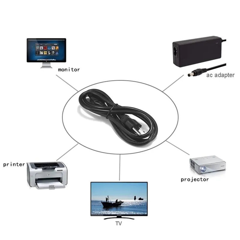 Spina EU US AU UK da 1,5 M PC, cavo di alimentazione CA, cavo adattatore a 3 poli stampante, laptop, netbook, lettori di giochi, fotocamere, connettori di alimentazione caricabatterie domestico