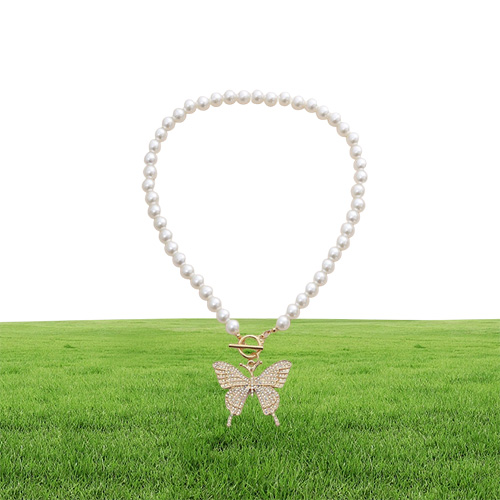 Collier pendentif papillon, breloque animale, chaîne de perles d'imitation pour femmes et filles, colliers de déclaration de vigne, bijoux de fête de mariage, cadeau 8988389