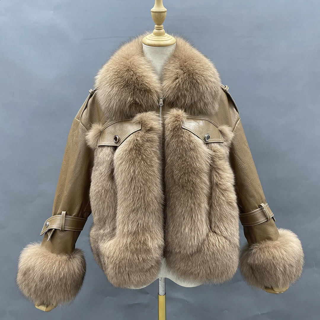 Женская зимняя куртка из натуральной кожи с искусственным мехом, женская оптовая продажа, модное короткое настоящее пальто-бомбер, роскошный большой размер на заказ 231118