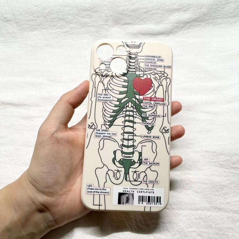 Heart Skeleton Phone Case voor iPhone 13 14 Pro Max 11 12 XS XR 7 8 Plus Creative Shockproof Soft Silicone Phone Case Back Cover