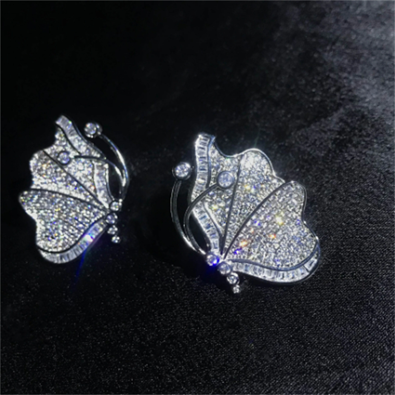 Charm Butterfly Dangle Earring 925 Sterling Silver Diamond Party Wedding Drop oorbellen voor vrouwen Bridal Engagement Sieraden
