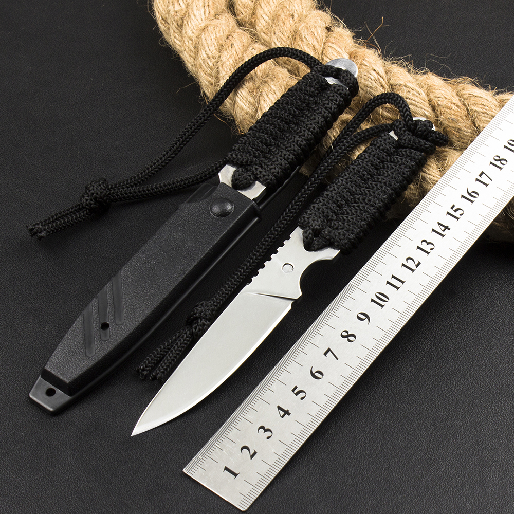 New Outdoor Survival Straight Knife 440C Satin Blade Full Tang Paracord Handle Fixed Blade Knives with ABS Sheath