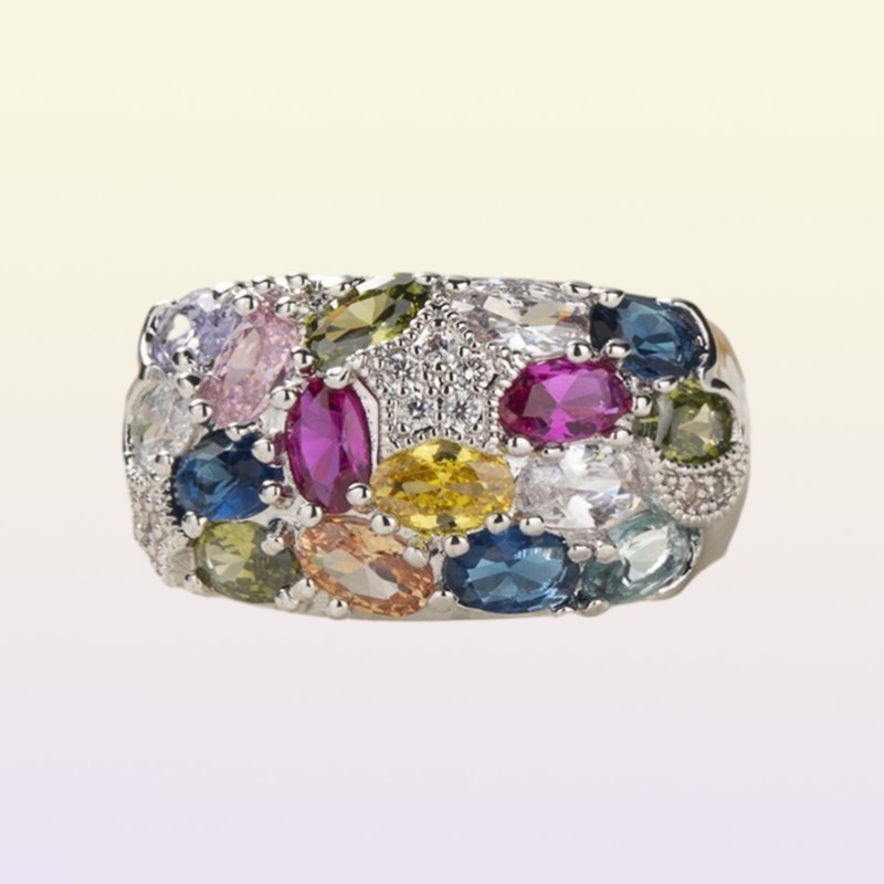 Shunxunze Big S. Biżuteria dla kobiet Pink Red Peridot Morganite Blue Yellow Purple Cubic Zirconia Rhodium 3585997