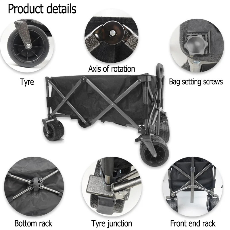 Latarki Pochodni 2023 Składany wózek Przenośna składana 150L duża pojemność wielofunkcyjna Outdoor Camping Table Light Wagon BBQ Trolley 231118